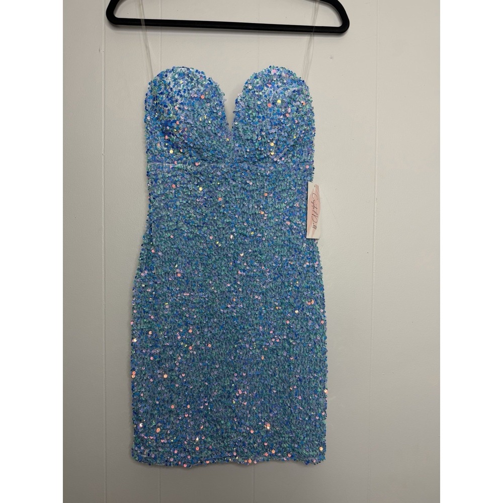 Crystal Doll Blue Iridescent Sequin Mermaid Formal Dress Junior Small